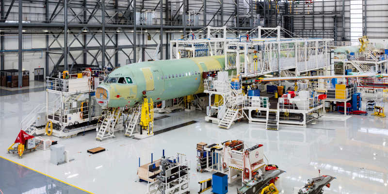 An aircraft assembly line