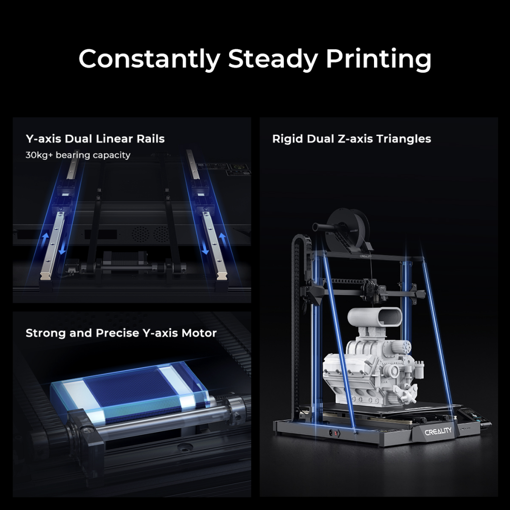 Steady 3D printing with the dual y-axis rails and z-axis triangles on the Creality CR-M4